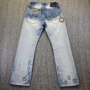 Black Premium Jeans Distressed Boot Indian Chief & Liberty Patches Mens 30x32